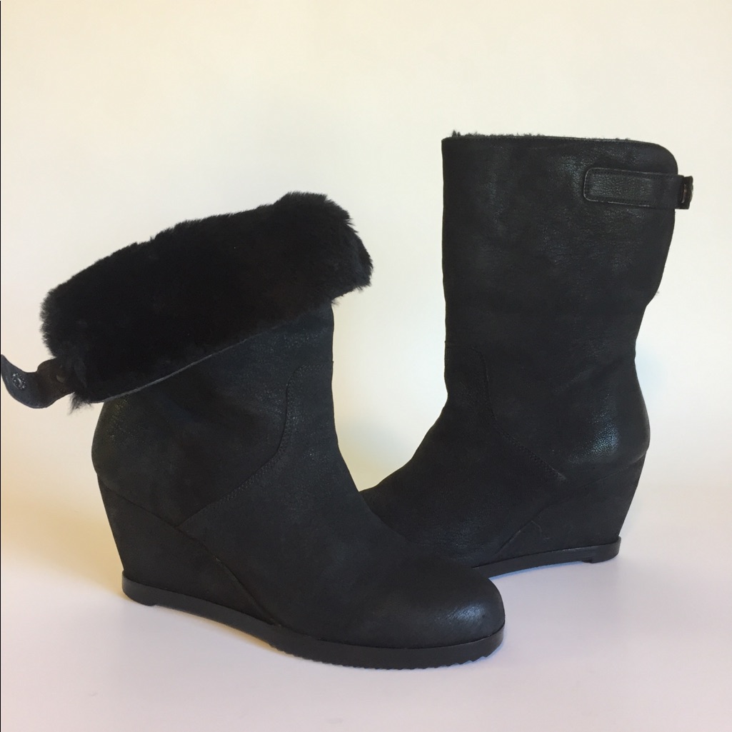 Eileen Fisher Glad Shearling-Lined Wedge Boots Sz8